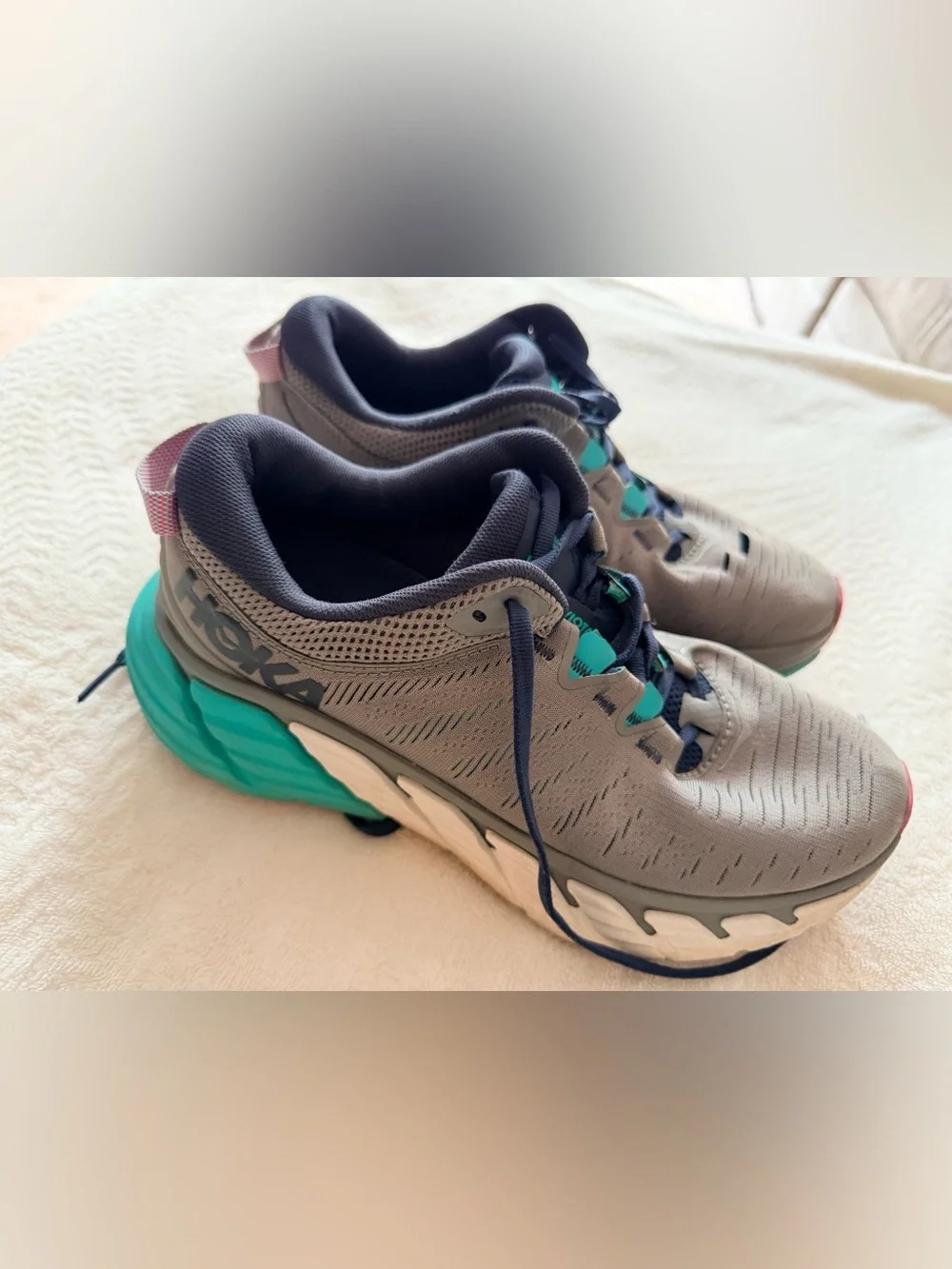 HOKA ONE ONE Gaviota 3 Women's Size 7.5B Grey Turquoise Maroon Running Shoes - Picture 3 of 7